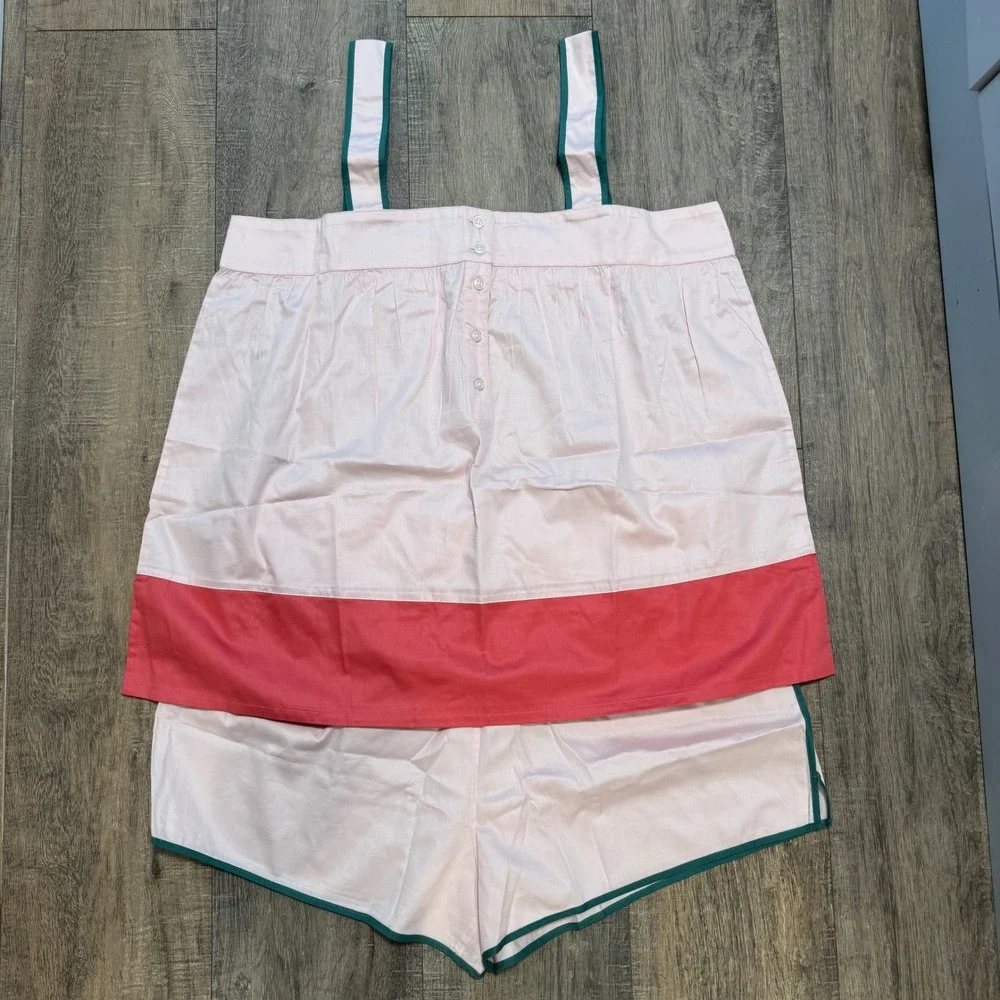 New Lake Pajamas Colorblock Tank Set in Guava XXL Pink‎ Cotton Poplin Shorts